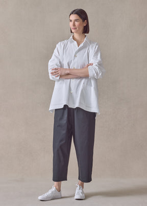 cotton stretch wide longer back jacket with collar - long (white)