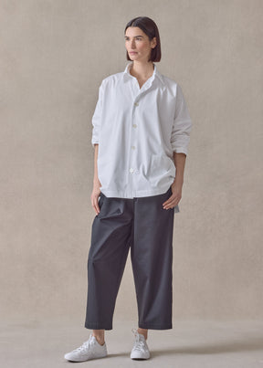 cotton stretch wide longer back jacket with collar - long (white)