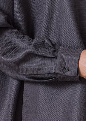 midweight silk plissé wide a-line shirt with collar - long (espresso)