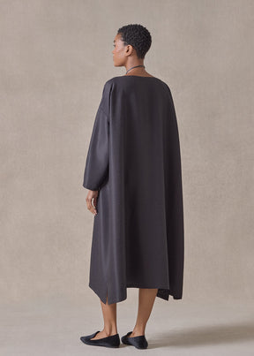 midweight silk plissé wide a-line scoop neck dress (espresso)