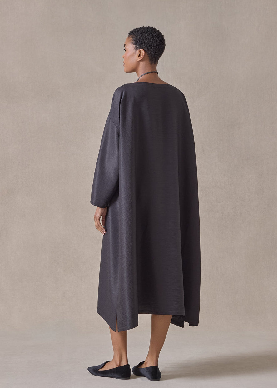 midweight silk plissé wide a-line scoop neck dress (espresso)