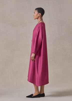 midweight silk plissé wide a-line scoop neck dress (magenta)