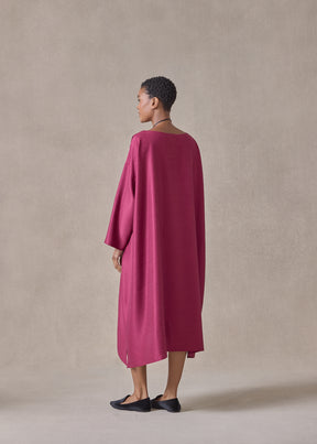 midweight silk plissé wide a-line scoop neck dress (magenta)