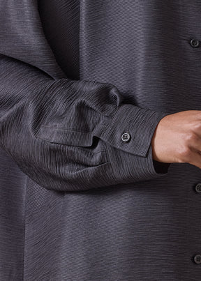 midweight silk plissé wide a-line shirt with collar- very long with slits  (espresso)