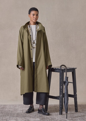 cotton mix extra wide sloped shoulder raincoat with tabs - 3/4 length (olivedark)