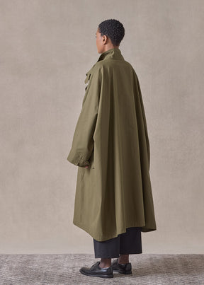 cotton mix extra wide sloped shoulder raincoat with tabs - 3/4 length (olivedark)