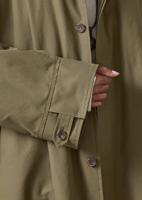 cotton mix extra wide sloped shoulder raincoat with tabs - 3/4 length (olivedark)