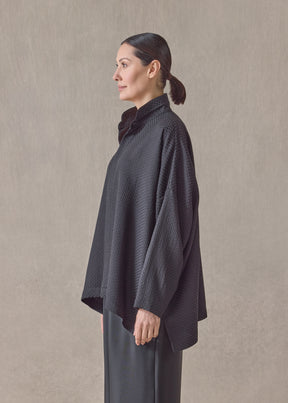 silk wide longer back double stand collar shirt-mid plus (black)