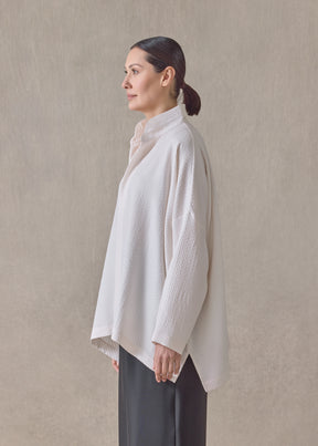 silk wide longer back double stand collar shirt-mid plus (ivory)