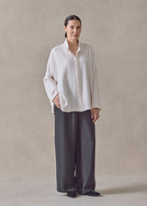 silk wide longer back double stand collar shirt-mid plus (ivory)