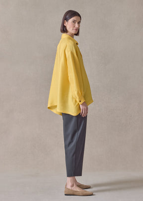 featherlight silk plissé slim a-line shirt with collar - mid plus (sunshine)