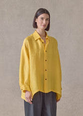 featherlight silk plissé slim a-line shirt with collar - mid plus (sunshine)