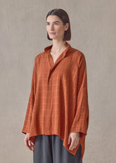 silk wide longer back double stand collar shirt-mid plus (rust)