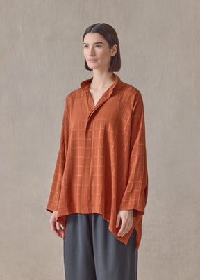 silk wide longer back double stand collar shirt-mid plus (rust)