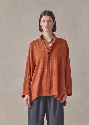 silk wide longer back double stand collar shirt-mid plus (rust)