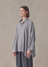 silk wide longer back double stand collar shirt-mid plus (silver)