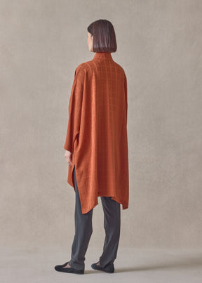 silk wide longer back double stand collar shirt-very long with slits (rust)