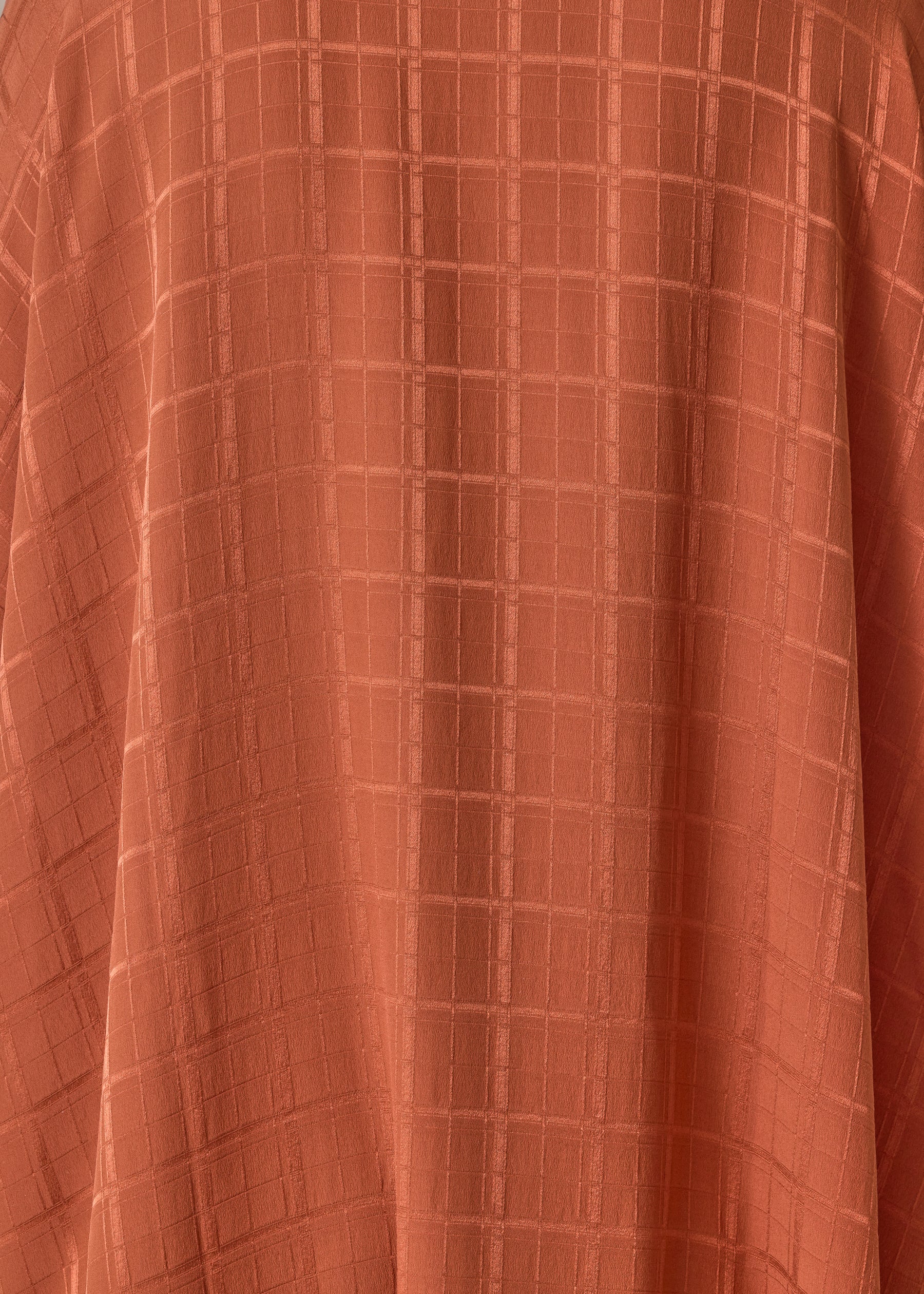 silk wide longer back double stand collar shirt-very long with slits (rust)