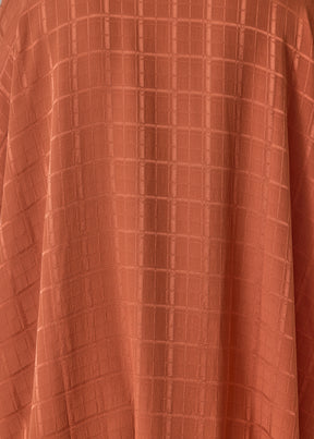 silk wide longer back double stand collar shirt-very long with slits (rust)