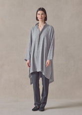 silk wide longer back double stand collar shirt-very long with slits (silver)