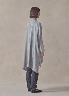 silk wide longer back double stand collar shirt-very long with slits (silver)