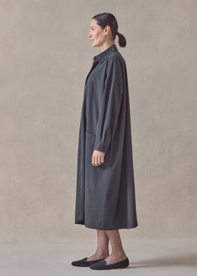wool stretch angle to front side seam shirt dress with collar (coal)