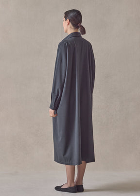wool stretch angle to front side seam shirt dress with collar (coal)