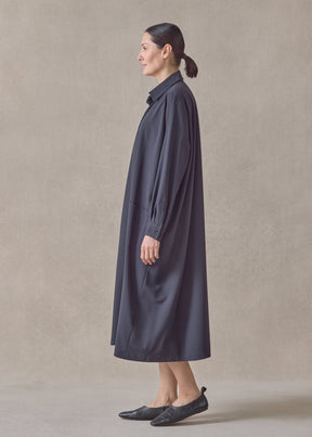 wool stretch angle to front side seam shirt dress with collar (navydark)