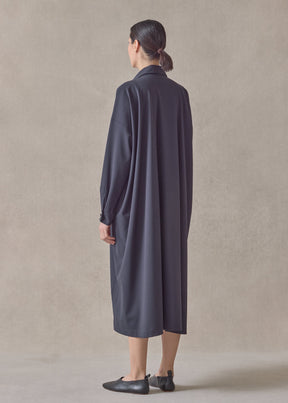 wool stretch angle to front side seam shirt dress with collar (navydark)