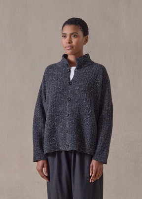 cashmere tweed 3/4 width high neck cardigan - mid (charcoal)
