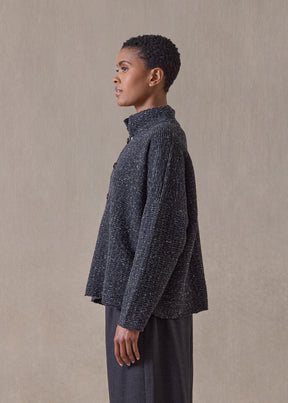 cashmere tweed 3/4 width high neck cardigan - mid (charcoal)