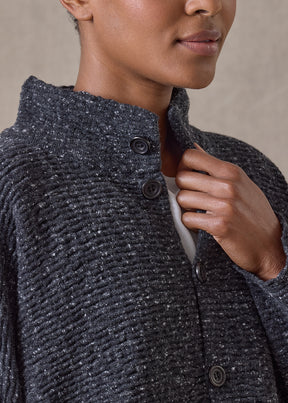 cashmere tweed 3/4 width high neck cardigan - mid (charcoal)