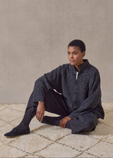 cashmere tweed 3/4 width high neck cardigan - mid (charcoal)