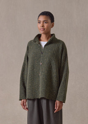 cashmere 3/4 width high neck cardigan - mid (loden)