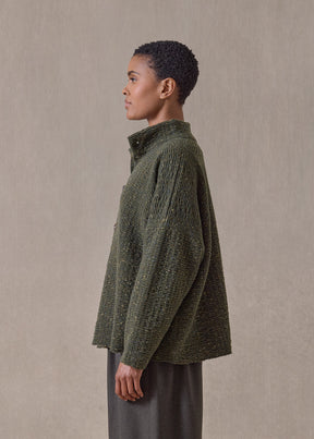 cashmere 3/4 width high neck cardigan - mid (loden)