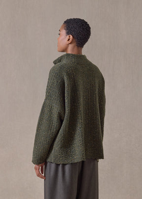 cashmere 3/4 width high neck cardigan - mid (loden)