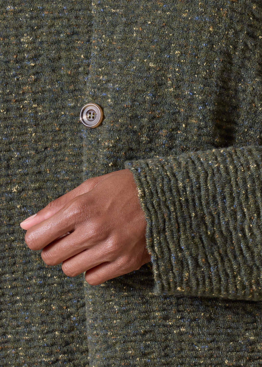 cashmere 3/4 width high neck cardigan - mid (loden)