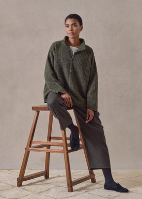 cashmere 3/4 width high neck cardigan - mid (loden)