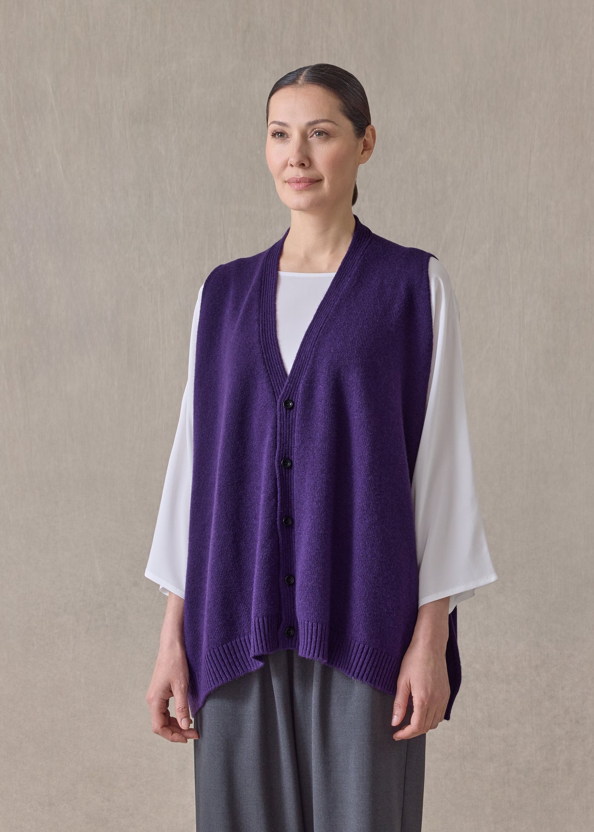 cashmere a-line sleeveless v neck cardigan - mid plus (tincture)