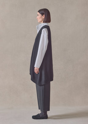 cashmere a-line sleeveless v neck cardigan-long plus (black)