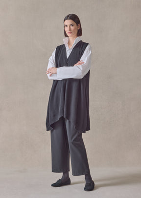 cashmere a-line sleeveless v neck cardigan-long plus (black)