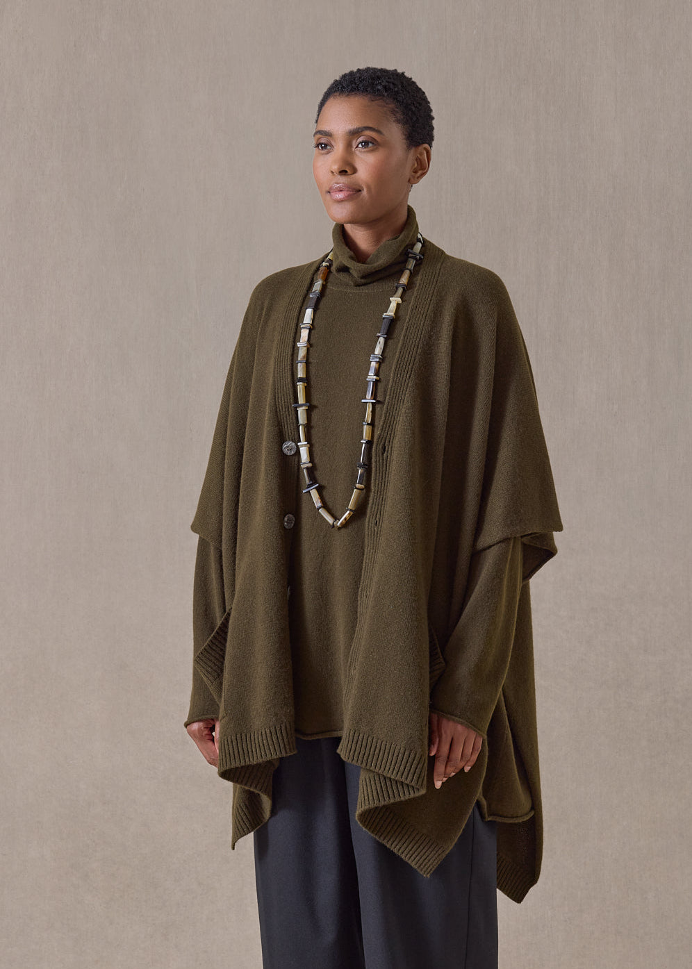 cashmere extra wide longer back sleeveless cardigan tabard - long (lodenbronze)