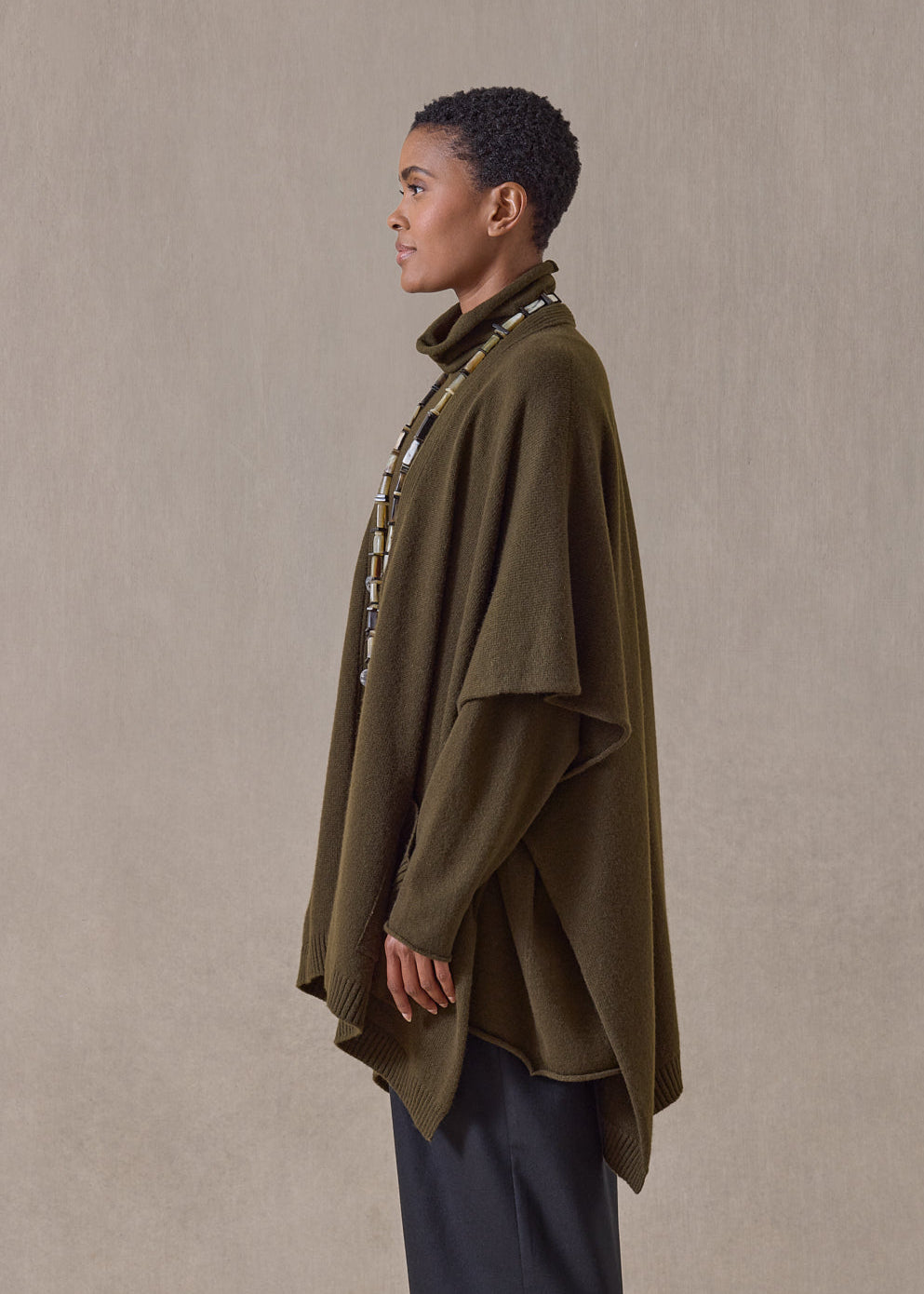 cashmere extra wide longer back sleeveless cardigan tabard - long (lodenbronze)