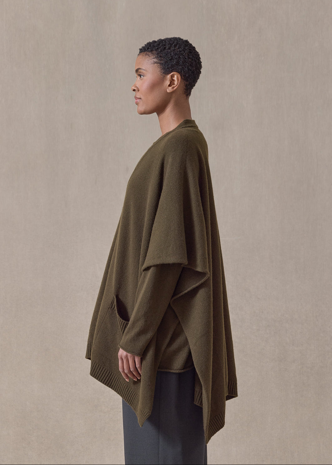cashmere extra wide longer back sleeveless cardigan tabard - long (lodenbronze)