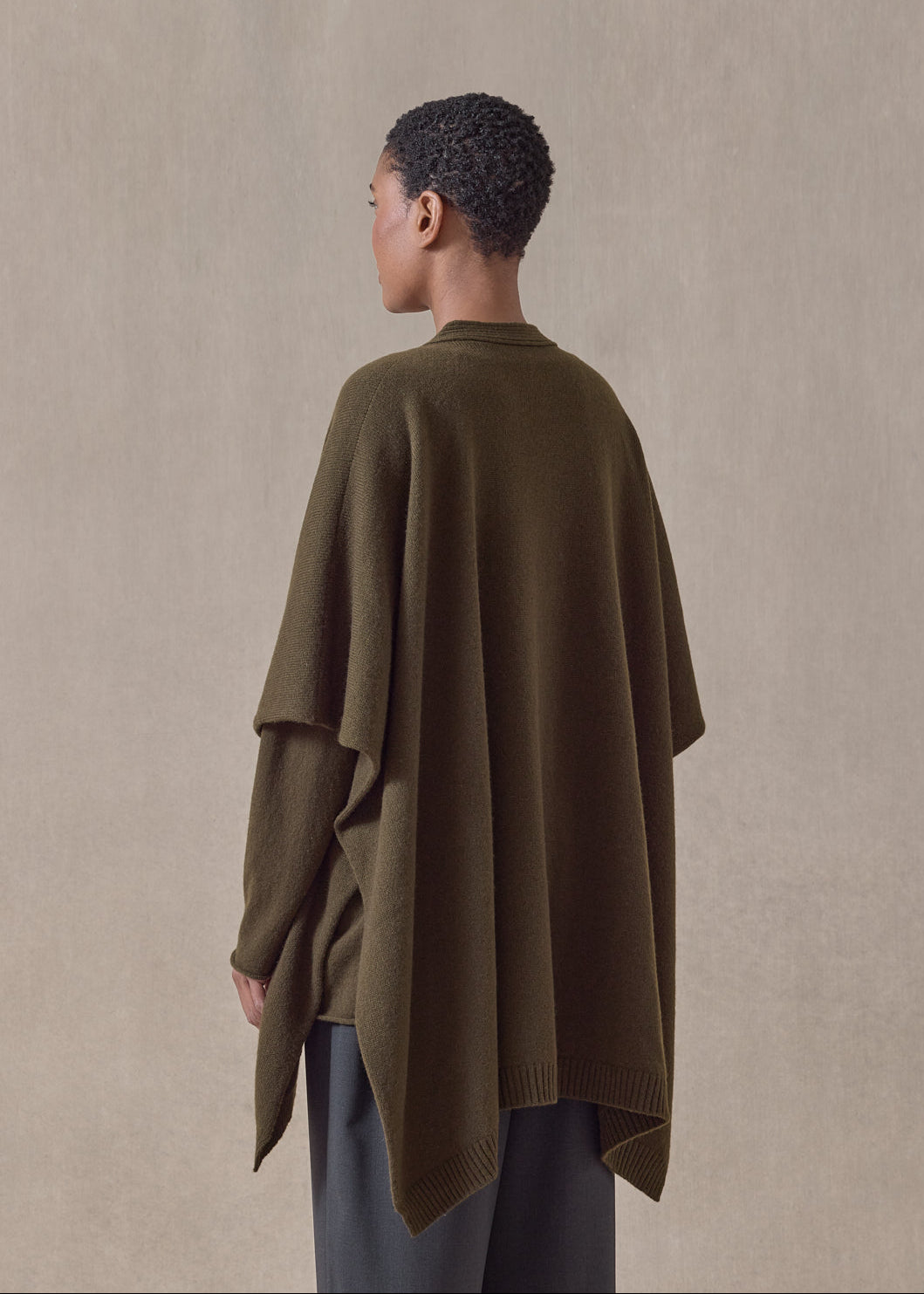 cashmere extra wide longer back sleeveless cardigan tabard - long (lodenbronze)