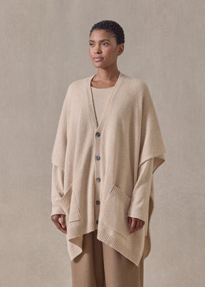 cashmere extra wide longer back sleeveless cardigan tabard - long (sandstone)