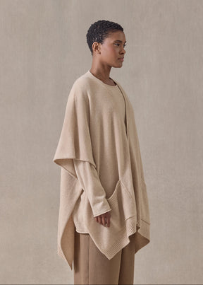 cashmere extra wide longer back sleeveless cardigan tabard - long (sandstone)