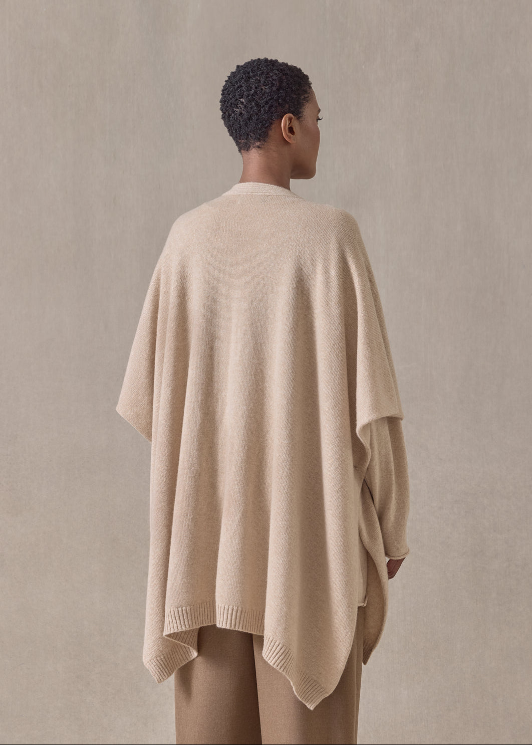 cashmere extra wide longer back sleeveless cardigan tabard - long (sandstone)