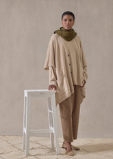 cashmere extra wide longer back sleeveless cardigan tabard - long (sandstone)