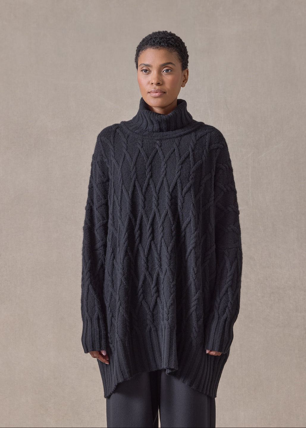 cashmere roll neck - long (black)